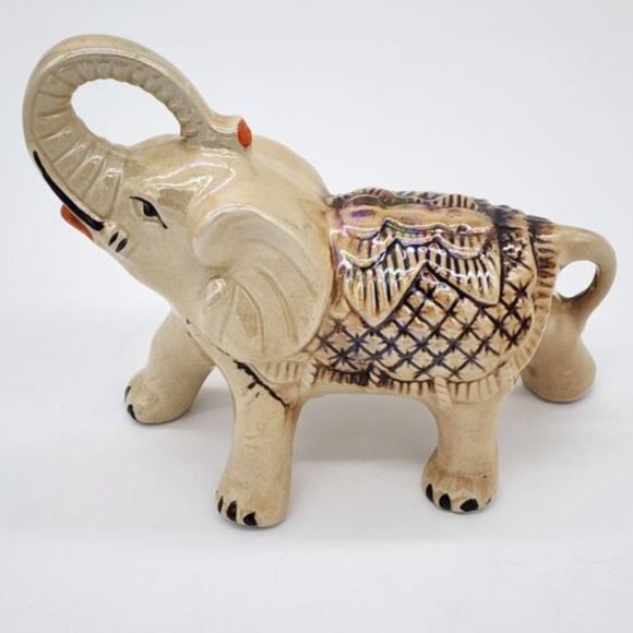 Vintage Brazilian Lusterware Elephant Sanding Trunk Up - Picture 2 of 6